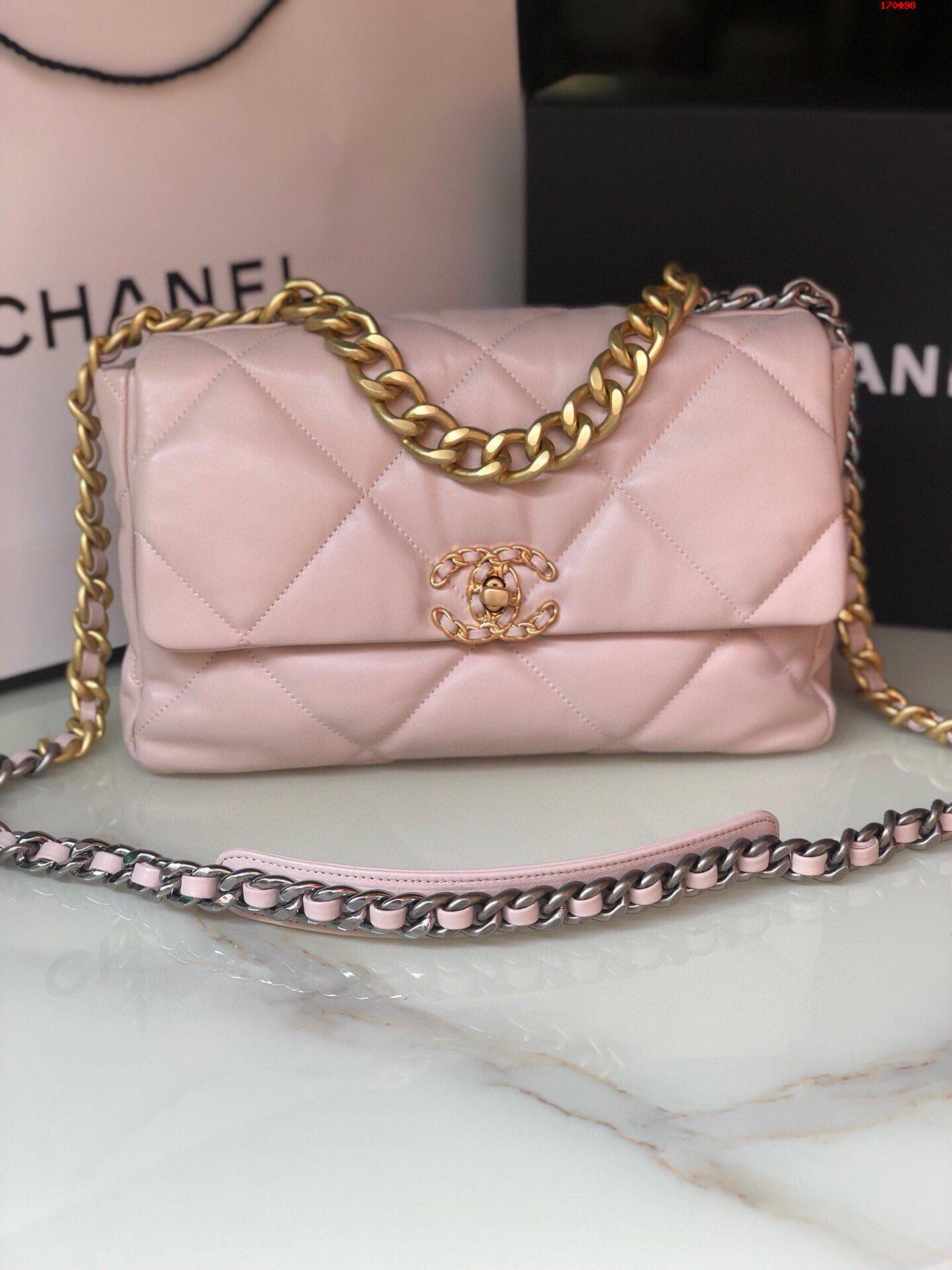Chanel原单进口小羊皮 里配原版布 粉色 高仿香奈儿 S1161