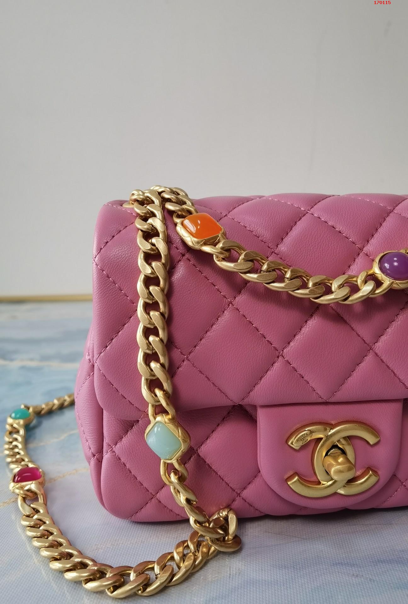 Chanel 粉红 21早春宝石链条包 爆款五彩宝石口盖包 高仿香奈儿链条包 AS2379