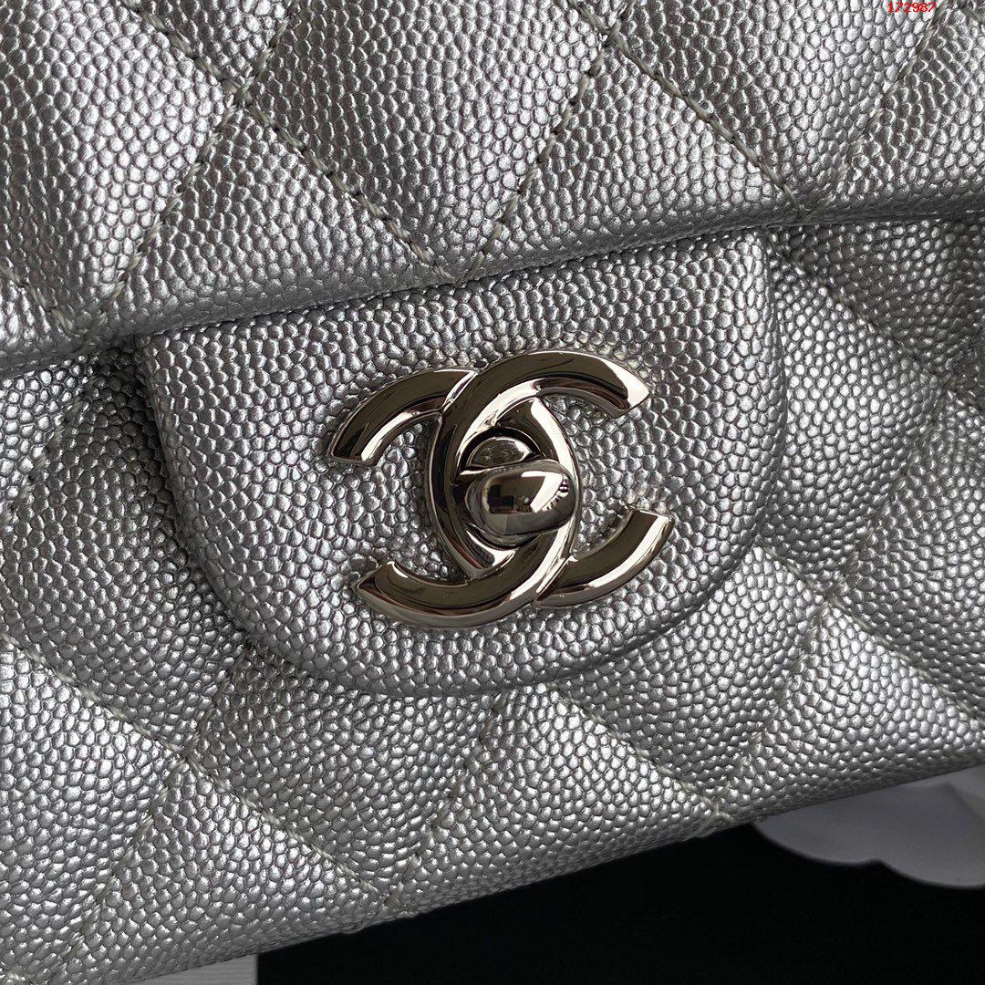 Chanel 银色2023早春最新限量版Mini CF经典菱格口盖包 高仿香奈儿 AS2431