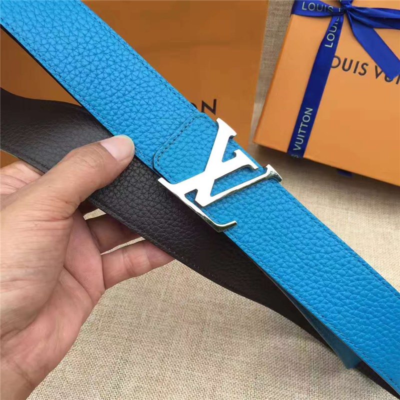 LV男士皮带/腰带 LV皮带 原单品质 专柜新包装 进口牛皮 手工缝线 双面可用 湖蓝色 高仿LV 