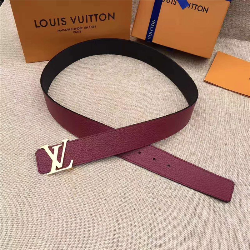 LV男士皮带/腰带 LV皮带 原单品质 专柜新包装 进口牛皮 手工缝线 双面可用 紫红色 高仿LV 