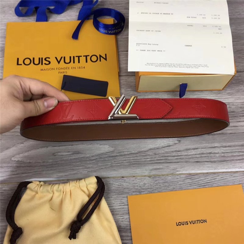LV男士皮带/腰带 LOUIS VUITTON 专柜新品 LV皮帶 双面双色可用 红色 高仿LV M8421