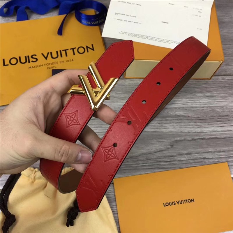 LV男士皮带/腰带 LOUIS VUITTON 专柜新品 LV皮帶 双面双色可用 红色 高仿LV M8421