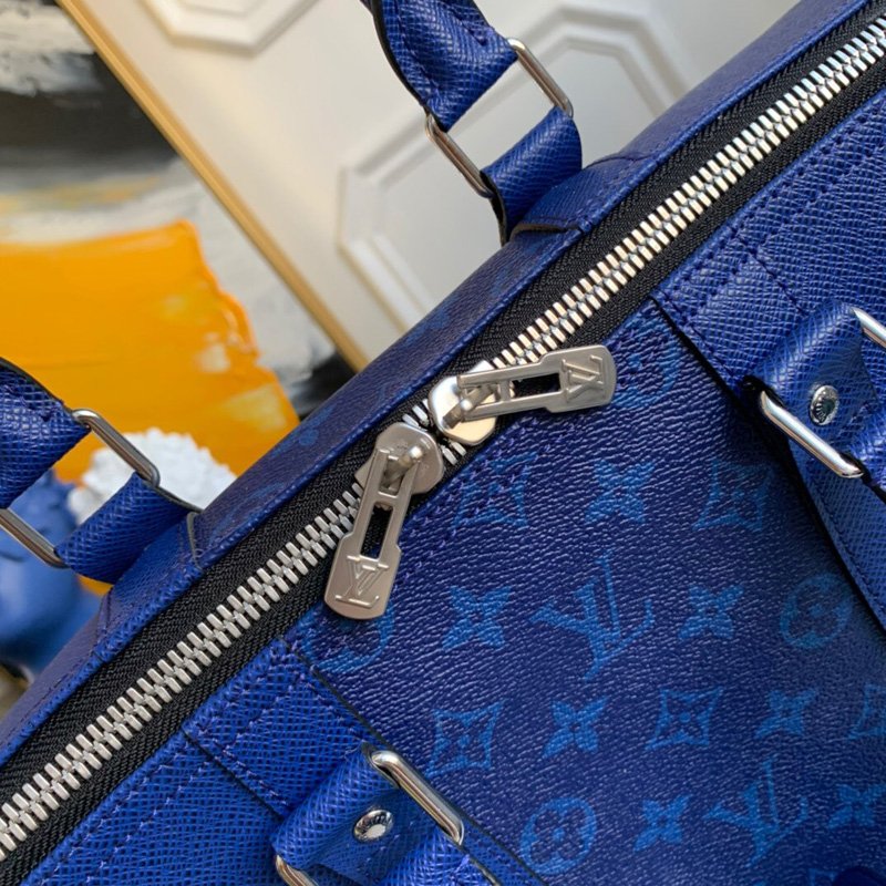 老花LV男包 LV KEEPALL 45旅行袋（配肩带） LV Taiga 皮革旅行袋 蓝色 原单路易威登男包 高仿LV M30235