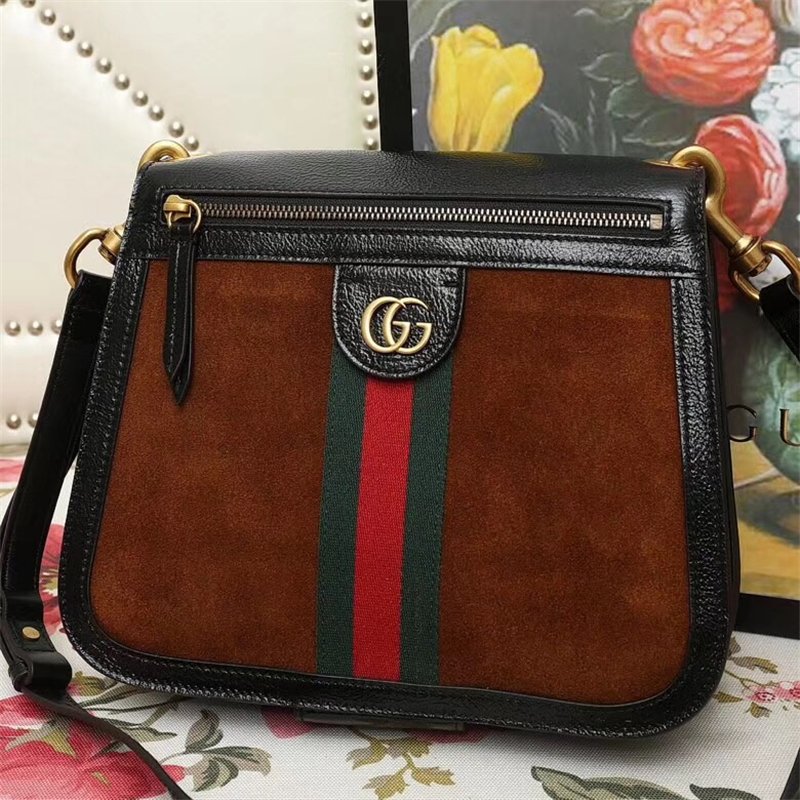 A货古驰 Gucci Ophidia系列 拼皮绒面 织带 古驰女袋 双面肩包 黑啡 高仿古奇 523658