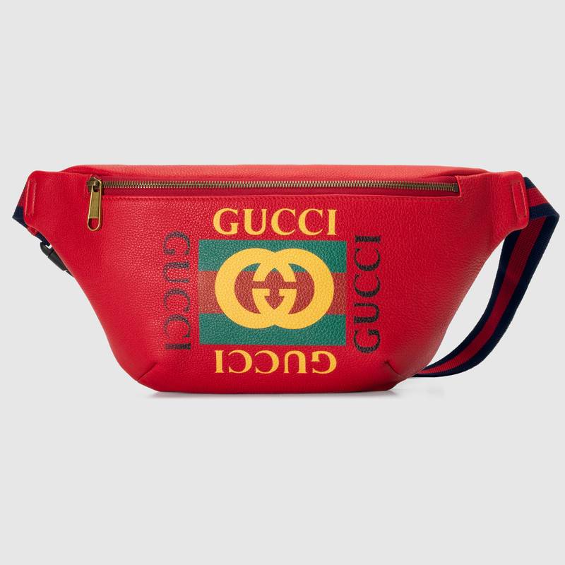古驰男包 Gucci标识 复古印花 织纹皮革 腰包 红色 原单古驰包包 530412