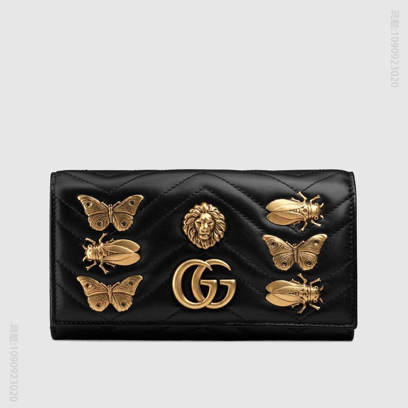 443436 GUCCI GG Marmont系列动物造型铆钉 绗缝皮革 双G标志 长款皮夹
