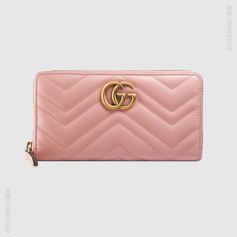 443123 GUCCI GG Marmont系列 绗缝皮革 双G 全拉链式皮夹 浅粉色