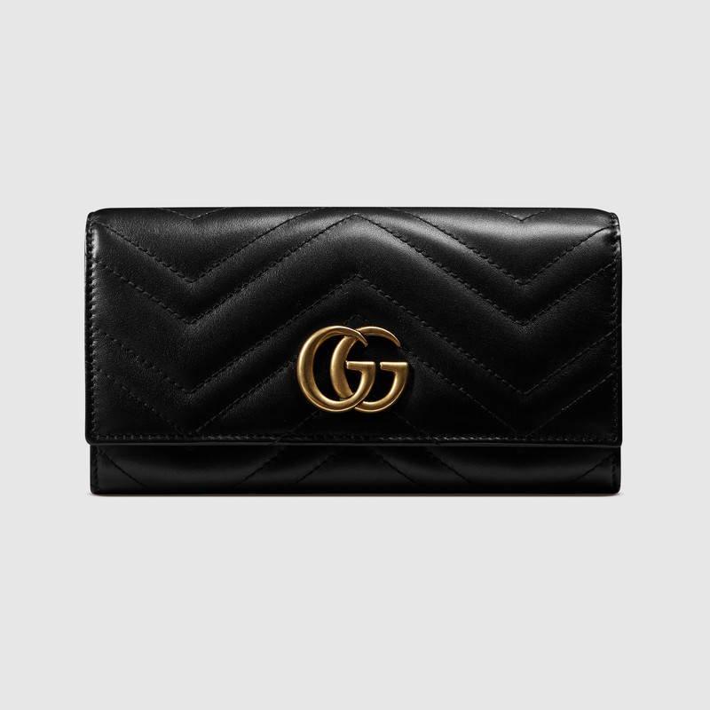 古驰女士钱包 GUCCI GG Marmont系列 绗缝皮革 双G 全拉链式皮夹 黑色 原单古驰钱夹 443123