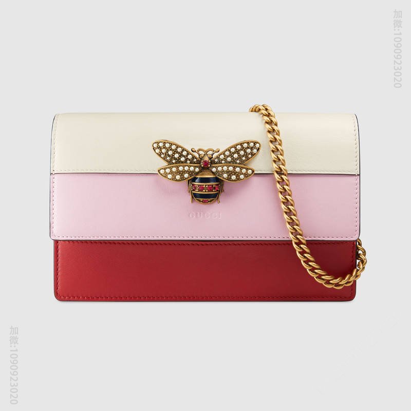 476079 GUCCI Queen Margaret 系列 皮革 迷你 链条手袋 白色配浅粉