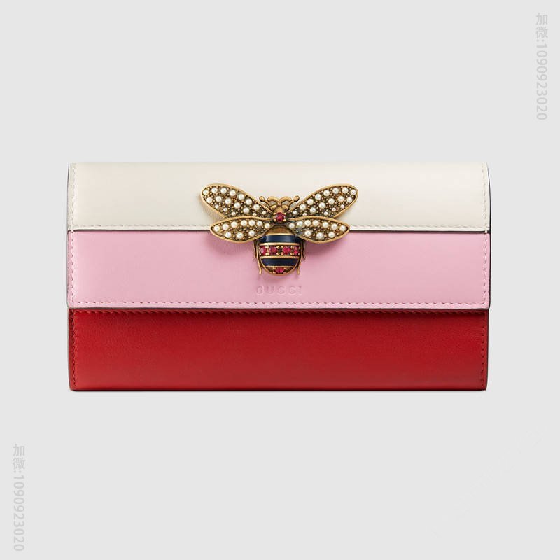 476064 GUCCI Queen Margaret 系列 皮革 长款皮夹 白色配浅粉