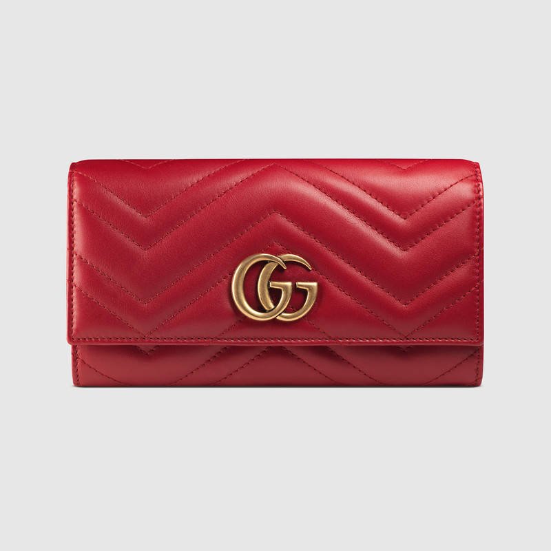 443436 GUCCI GG Marmont系列 绗缝皮革 双G 长款皮夹 芙蓉红