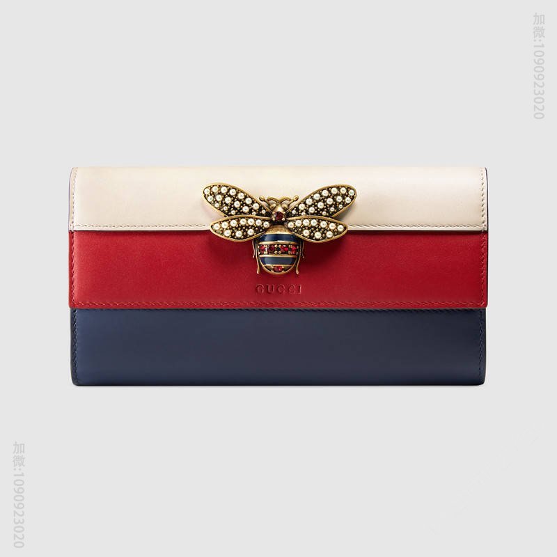 476064 GUCCI Queen Margaret 系列 皮革 长款皮夹 蓝配红