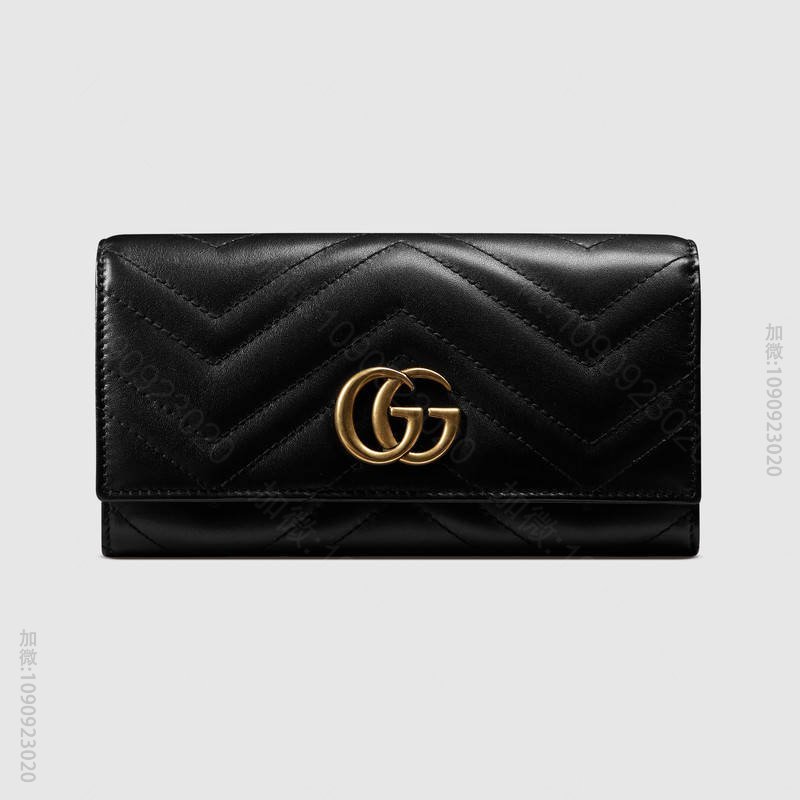 443436 GUCCI GG Marmont系列 绗缝皮革 双G 长款皮夹...