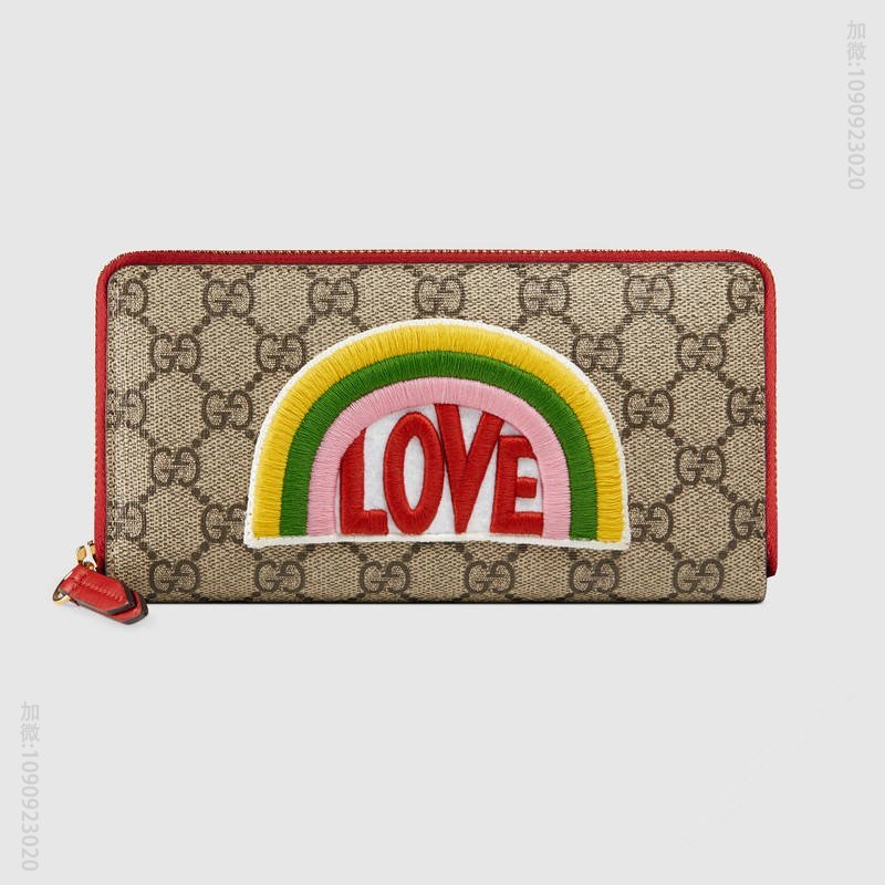476413 GUCCI 彩虹 GG Supreme高级人造帆布 全拉链式皮夹