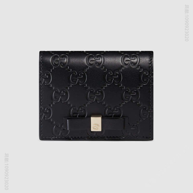 406924 Gucci Signature系列 热压皮革 蝴蝶结 卡片夹 黑色