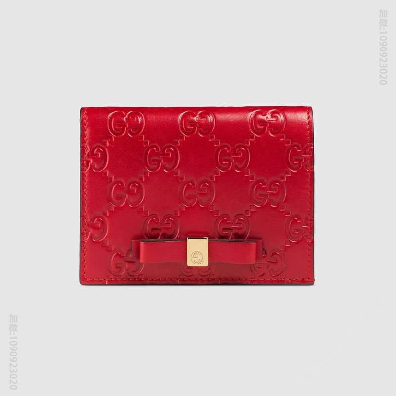 406924 Gucci Signature系列 热压皮革 蝴蝶结 卡片夹 红色