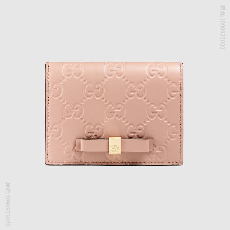 406924 Gucci Signature系列 热压皮革 蝴蝶结 卡片夹 浅粉色