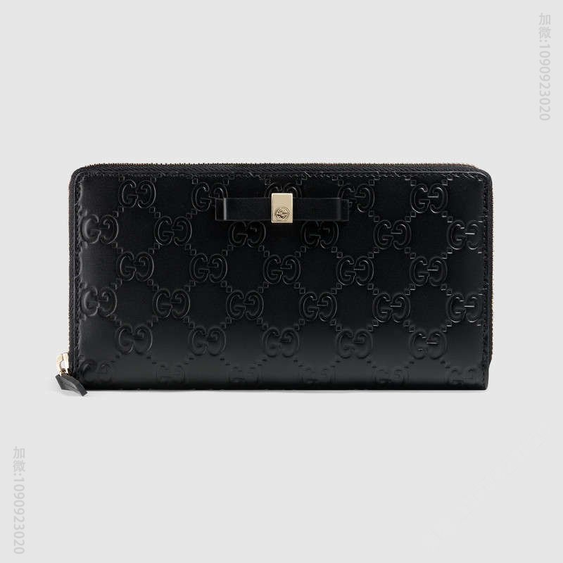 388680 Gucci Signature系列 热压皮革 蝴蝶结 全拉链式皮夹 黑色
