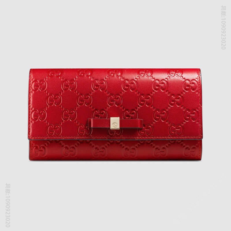 388679 Gucci Signature系列 热压皮革 蝴蝶结 长款皮夹 红色
