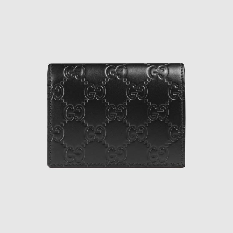 古驰钱包 Gucci Signature系列 热压皮革 卡片夹 黑色 原单古驰钱夹 410120