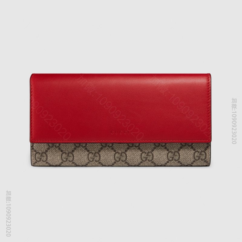410105 GUCCI GG Supreme高级人造帆布 真皮翻盖 长款皮...
