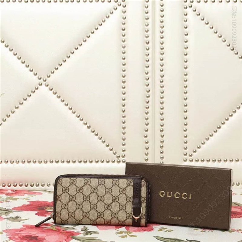 GUCCI古驰钱包309758古驰拉链钱包高级人造帆布原板五金原版牛皮杏色高仿古驰钱包图片