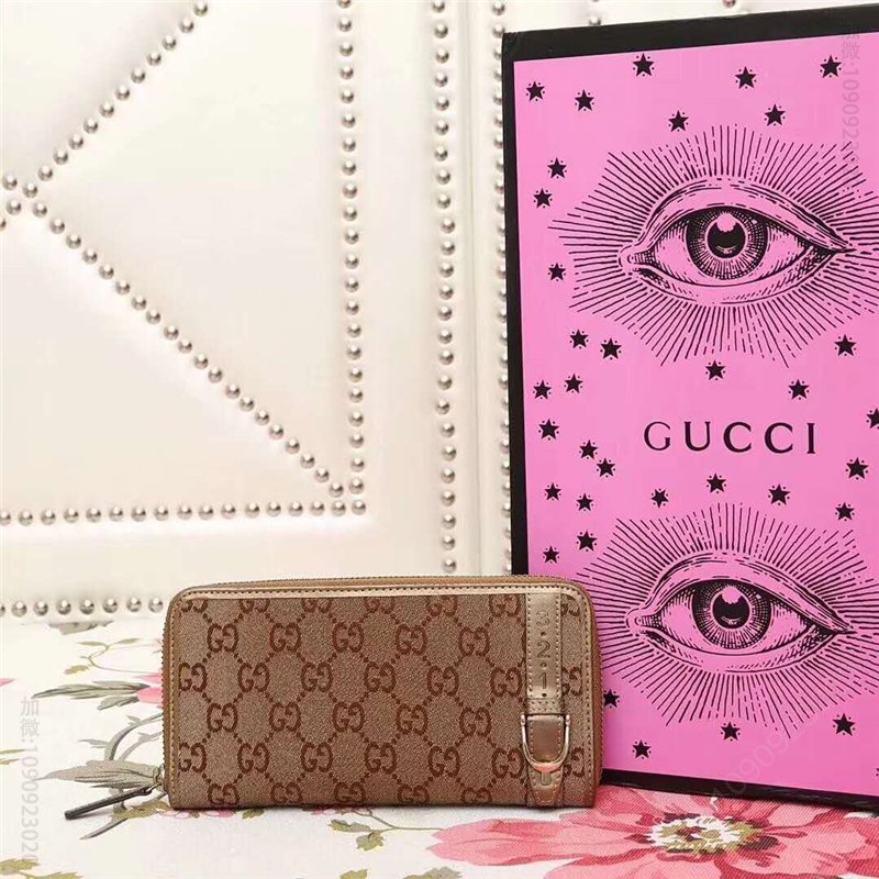 GUCCI古驰钱包309758古驰拉链钱包高级人造帆布原板五金原版牛皮咖啡高仿古驰钱包图片