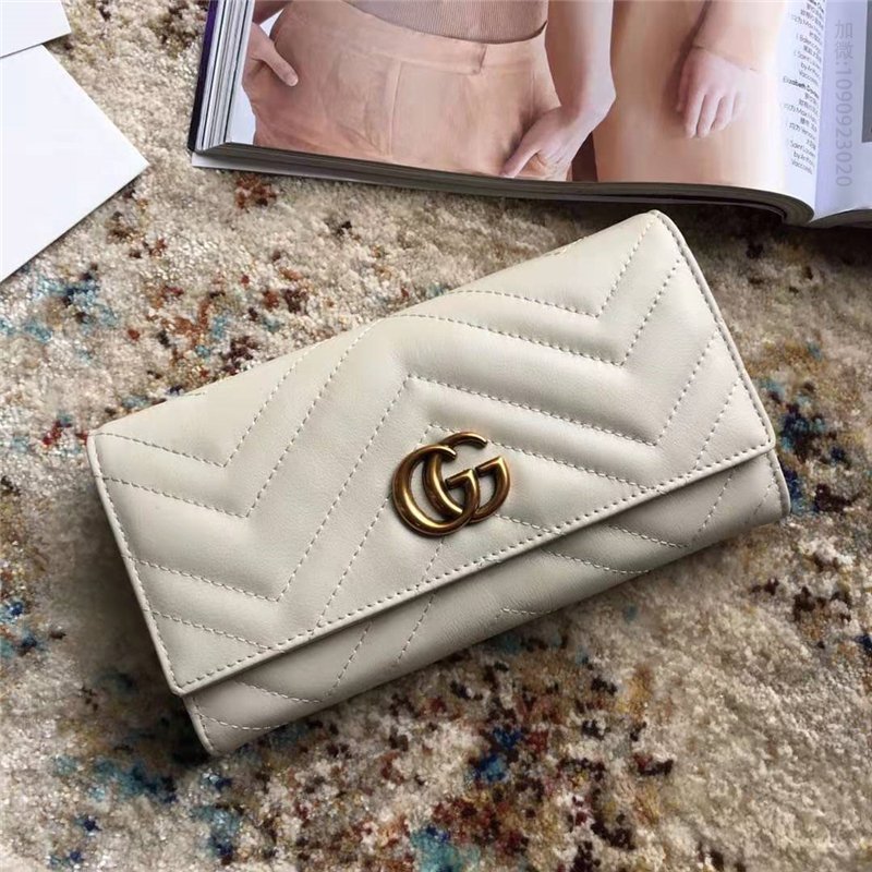 443436 GUCCI GG Marmont系列 绗缝皮革 双G 长款皮夹 白色