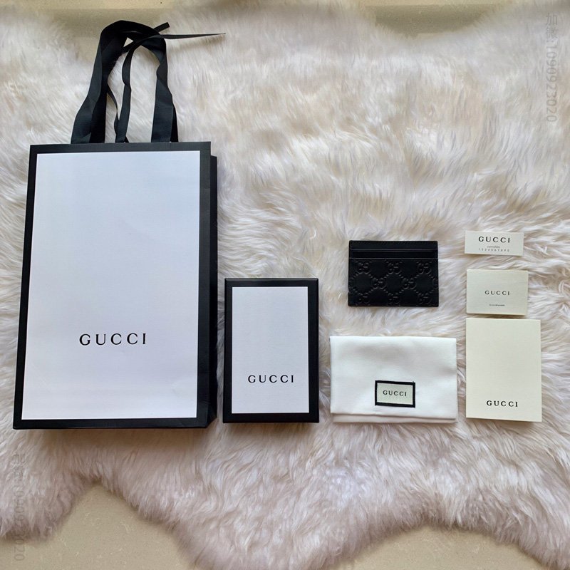 233166 Gucci Signature皮革卡片夹 Gucci卡包 牛皮压花黑色