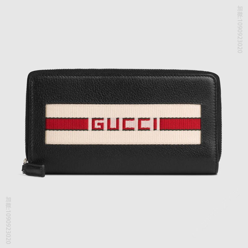 GUCCI古驰钱包459138提花条纹皮革全拉链式钱包黑色高仿古驰钱包价格