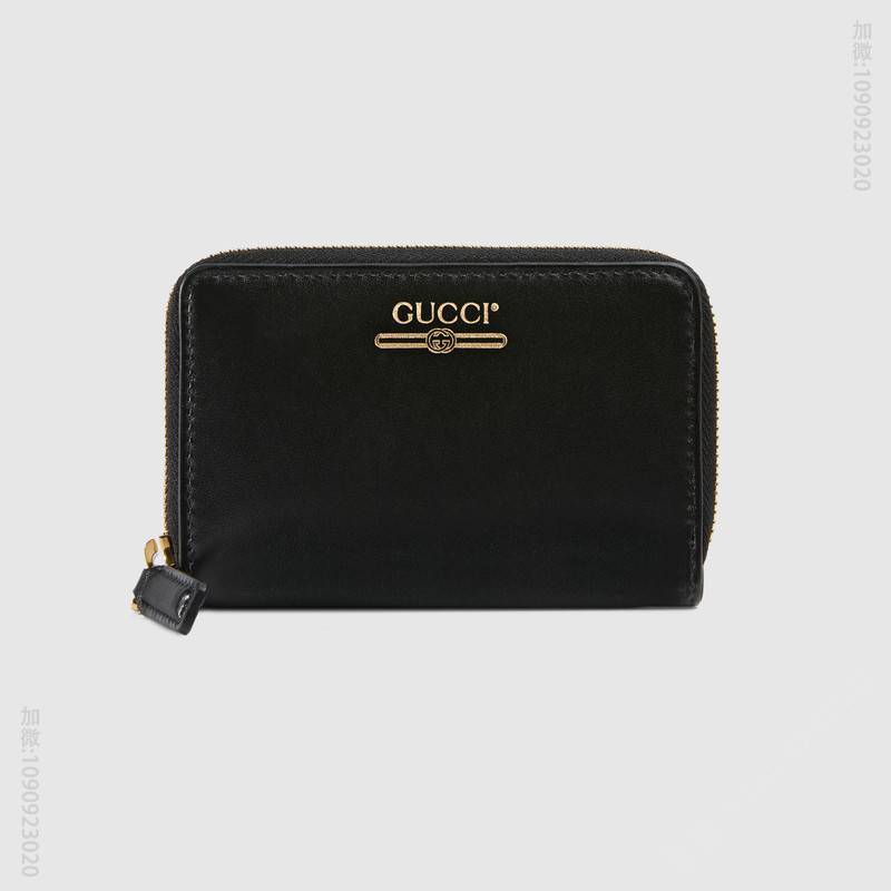 547597 Gucci头层牛皮 Gucci标识 皮革拉链卡包 古驰钱包 黑色