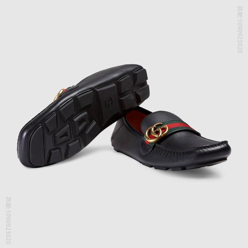 古驰男鞋 GUCCI 织带装饰 双G金属配件 柔软真皮 驾车鞋 黑色 原单古驰男鞋 高仿古驰 450891