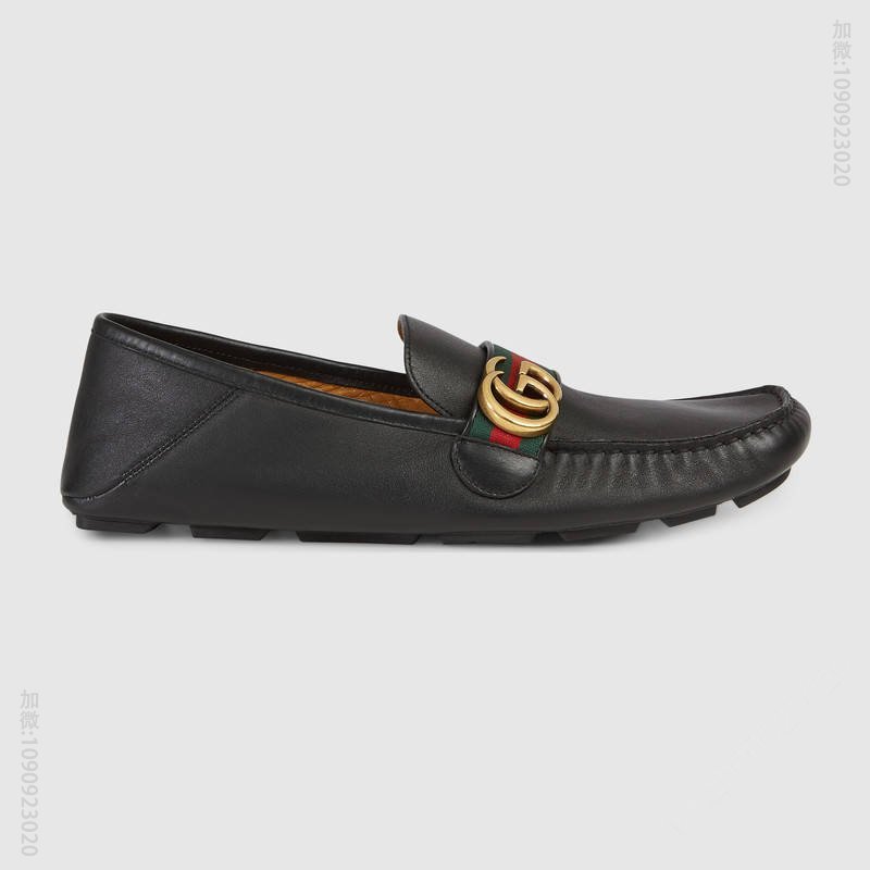 古驰男鞋 GUCCI 织带装饰 双G金属配件 柔软真皮 驾车鞋 黑色 原单古驰男鞋 高仿古驰 450891