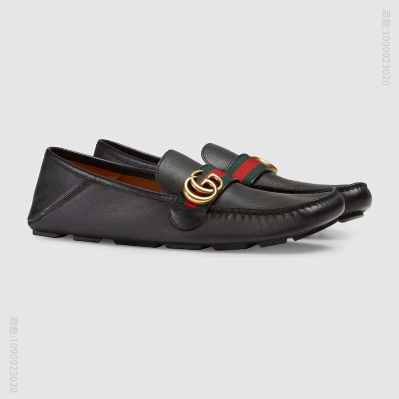 古驰男鞋 GUCCI 织带装饰 双G金属配件 柔软真皮 驾车鞋 黑色 原单古驰男鞋 高仿古驰 450891