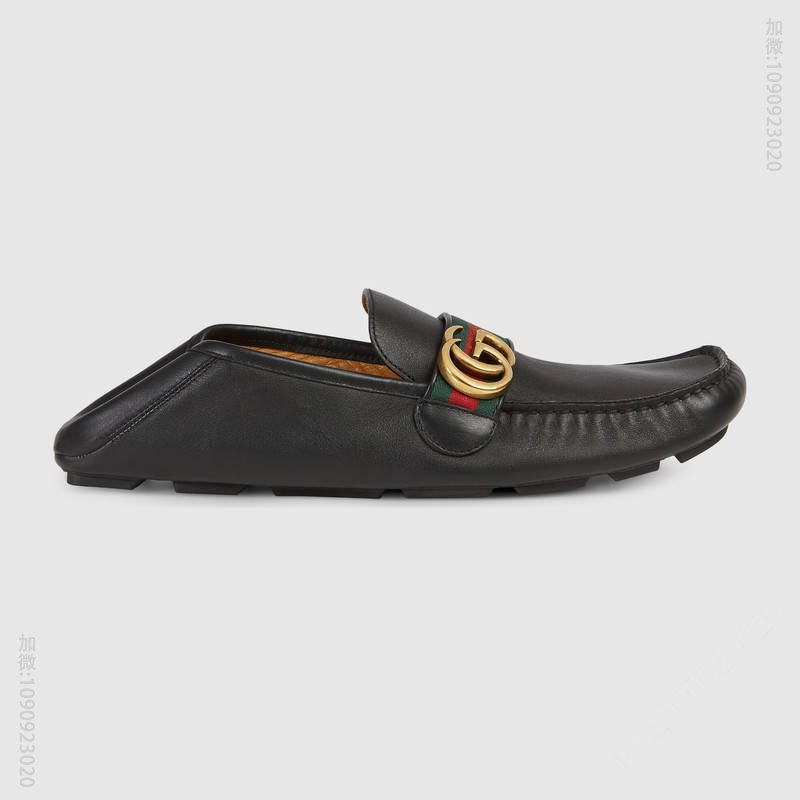 古驰男鞋 GUCCI 织带装饰 双G金属配件 柔软真皮 驾车鞋 黑色 原单古驰男鞋 高仿古驰 450891