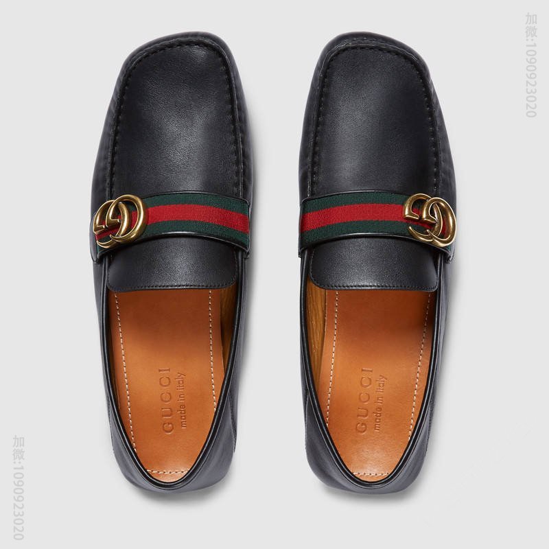 古驰男鞋 GUCCI 织带装饰 双G金属配件 柔软真皮 驾车鞋 黑色 原单古驰男鞋 高仿古驰 450891