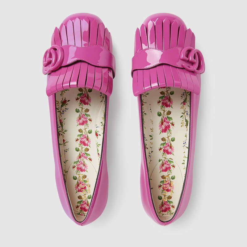 古驰女鞋 GG Marmont 系列 漆皮芭蕾舞鞋 粉色 原单古驰女鞋 高仿古驰 475818