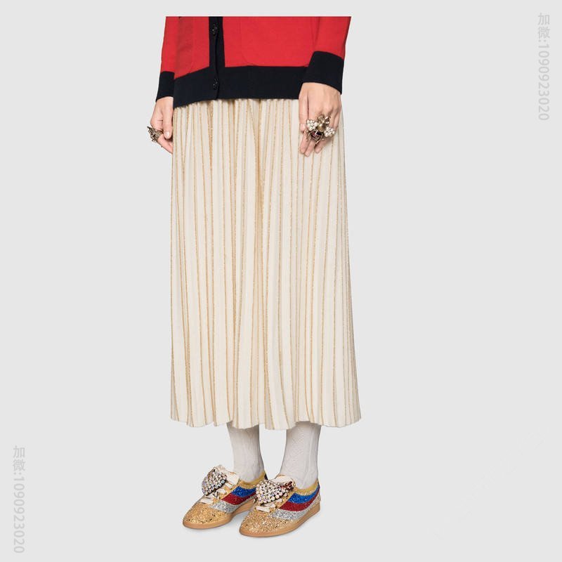 古驰女鞋 GUCCI Falacer织带装饰 复古风 闪光面料 低帮运动鞋 金色 原单古驰女鞋 高仿古驰 494609