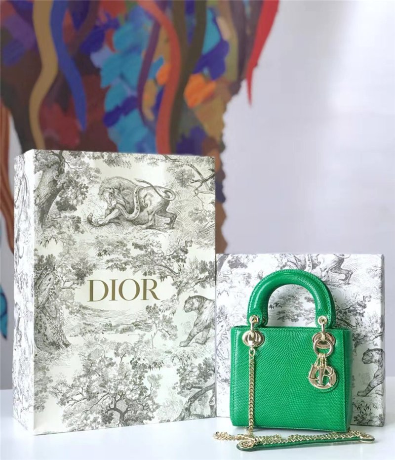 迪奥女包 Dior迪奥 Lady Dior经典戴妃包 稀有蜥蜴皮 Dior链条包 绿色 高仿迪奥女包 原单迪奥 M673