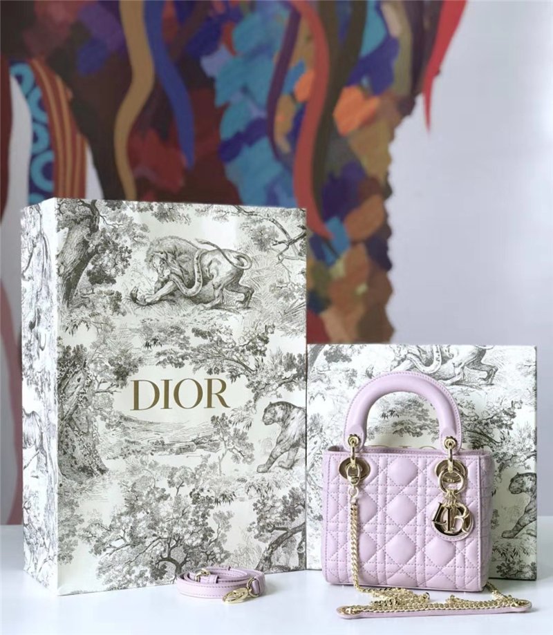 迪奥女包 Dior迪奥 Lady Dior 经典迪奥戴妃包 羊皮 Dior链条包 粉紫 高仿迪奥女包 原单迪奥 M673