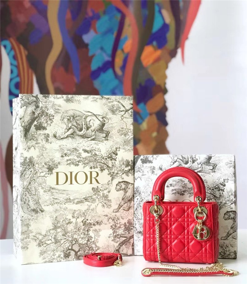迪奥女包 Dior迪奥 Lady Dior 经典迪奥戴妃包 羊皮 Dior链条包 大红 高仿迪奥女包 原单迪奥 M673