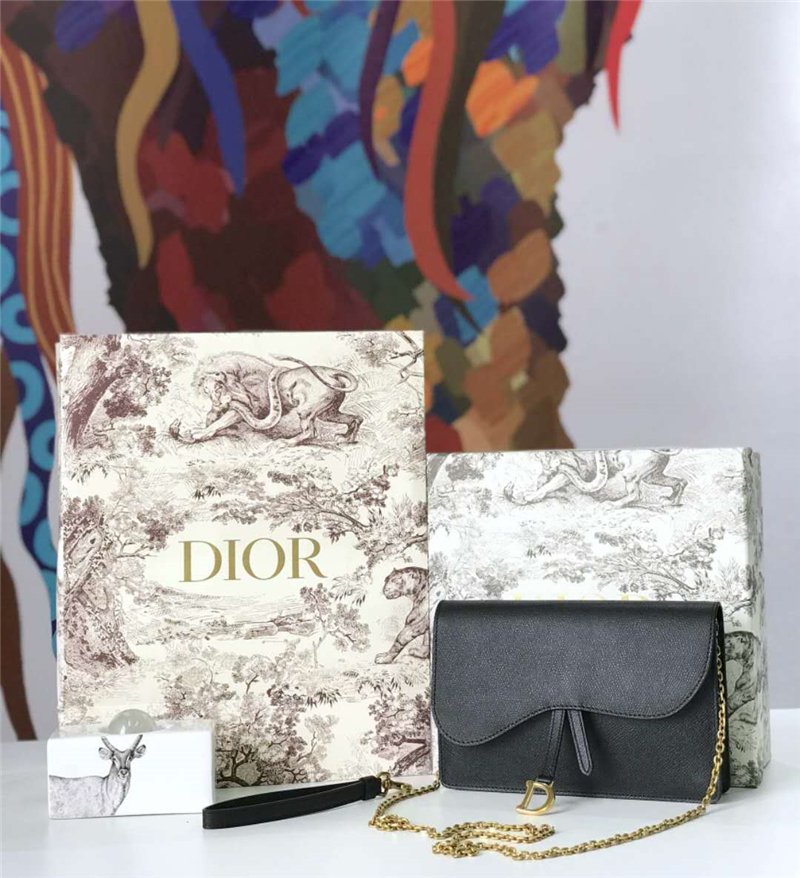 迪奥女包 Dior Saddle系列女包 woc包型 小牛皮 迪奥链条包 Dior手拿包 黑色 高仿迪奥女包 M5620