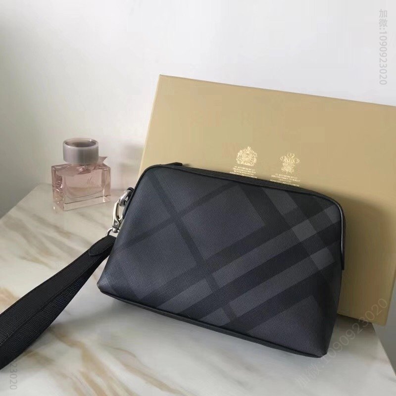 高仿巴宝莉男包 Burberry巴宝莉男包新款男包小牛皮London格纹多功能巴宝莉男士手拿包黑灰高仿巴宝莉男包图片 4016295