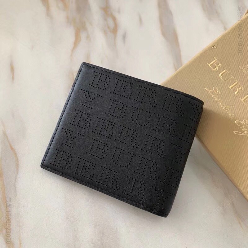 Burberry巴宝莉 激光冲孔式纹案 皮革 两折短款钱夹 黑色
