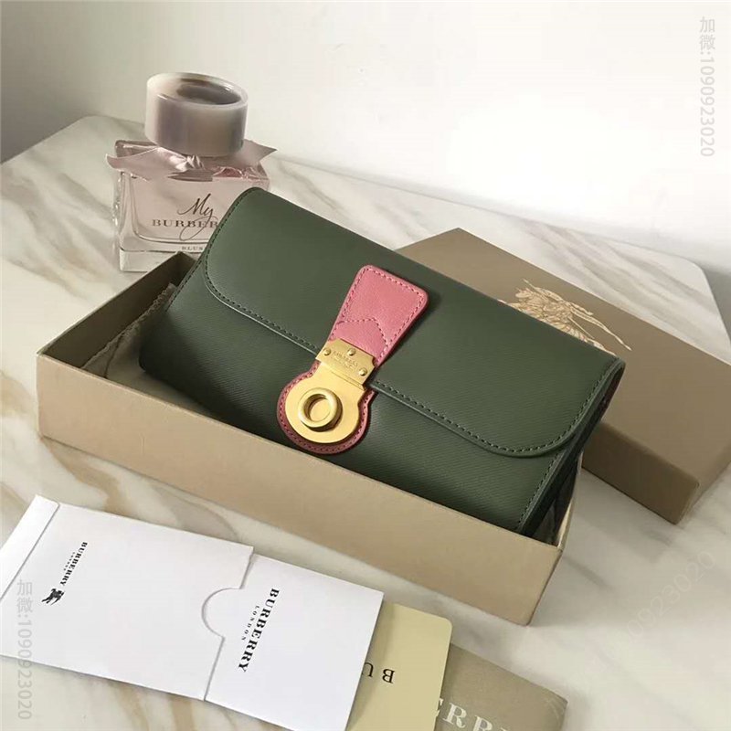 DK88 Burberry钱包 巴宝莉女包 皮革钱夹 Trench皮革 绿色