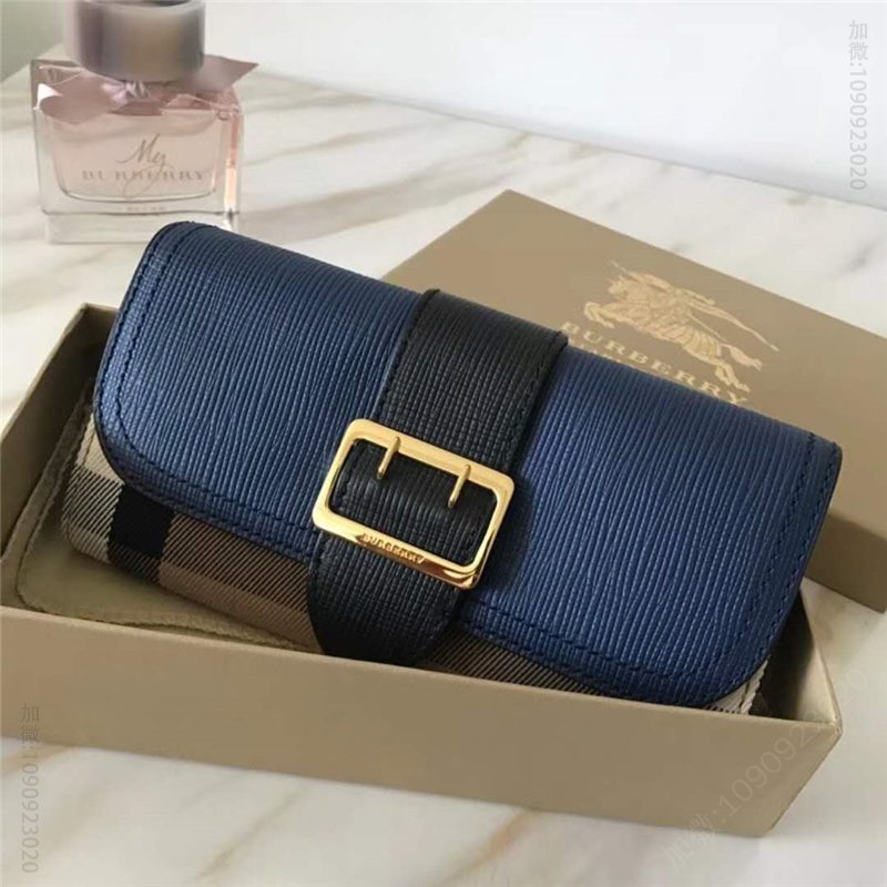 Burberry新款 巴宝莉钱包 皮革 长款钱夹 手掌纹小牛皮 蓝色