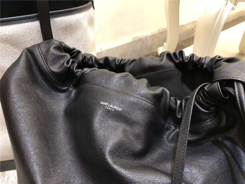 圣罗兰女包 YSL手提包 TEDDY 班达那亚麻帆布 圣罗兰购物手提袋 黑白配 原单圣罗兰包包 