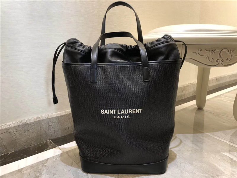 圣罗兰女包 YSL手提包 TEDDY 拉菲草编 圣罗兰购物手提袋 黑色 原单圣罗兰包包 