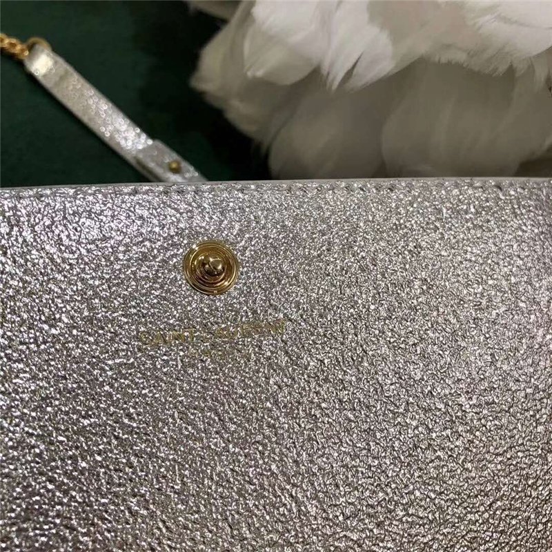 圣罗兰 YSL圣罗兰 最新材质 钻石纹 金属皮 星扣 链条包 银色 原单圣罗兰女包 